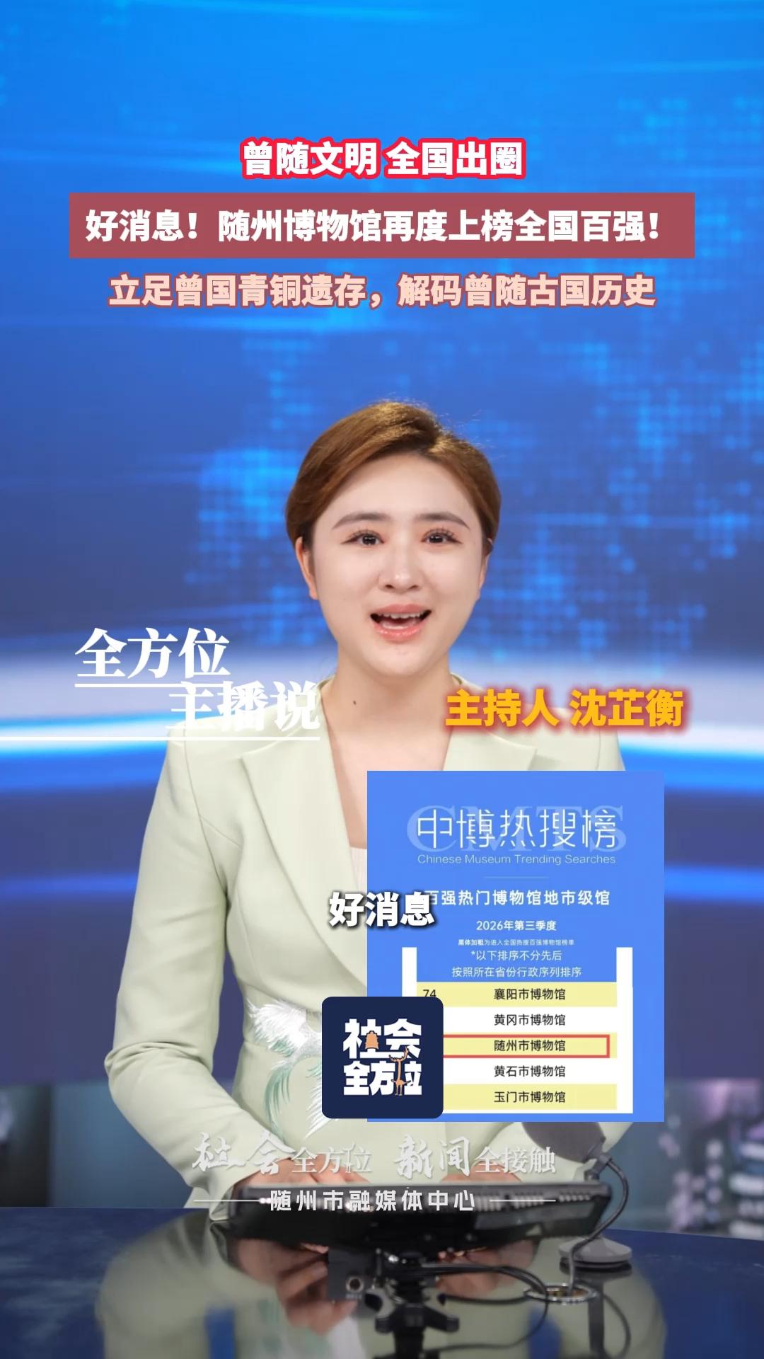 全方位主播说：好消息！随州博物馆再度上榜全国百强！